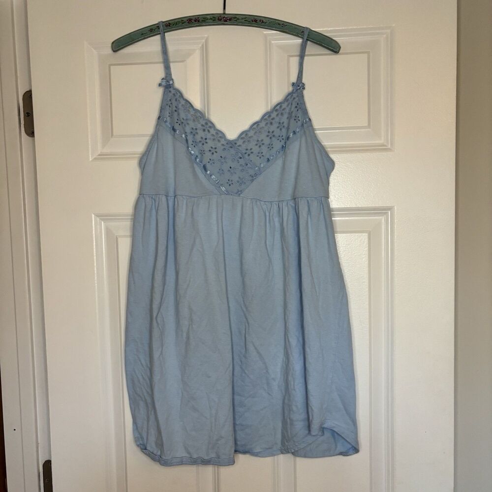 Victoria’s Secret Cotton Nightgown, Light Blue Lace Stretch, Eyelet Sz M